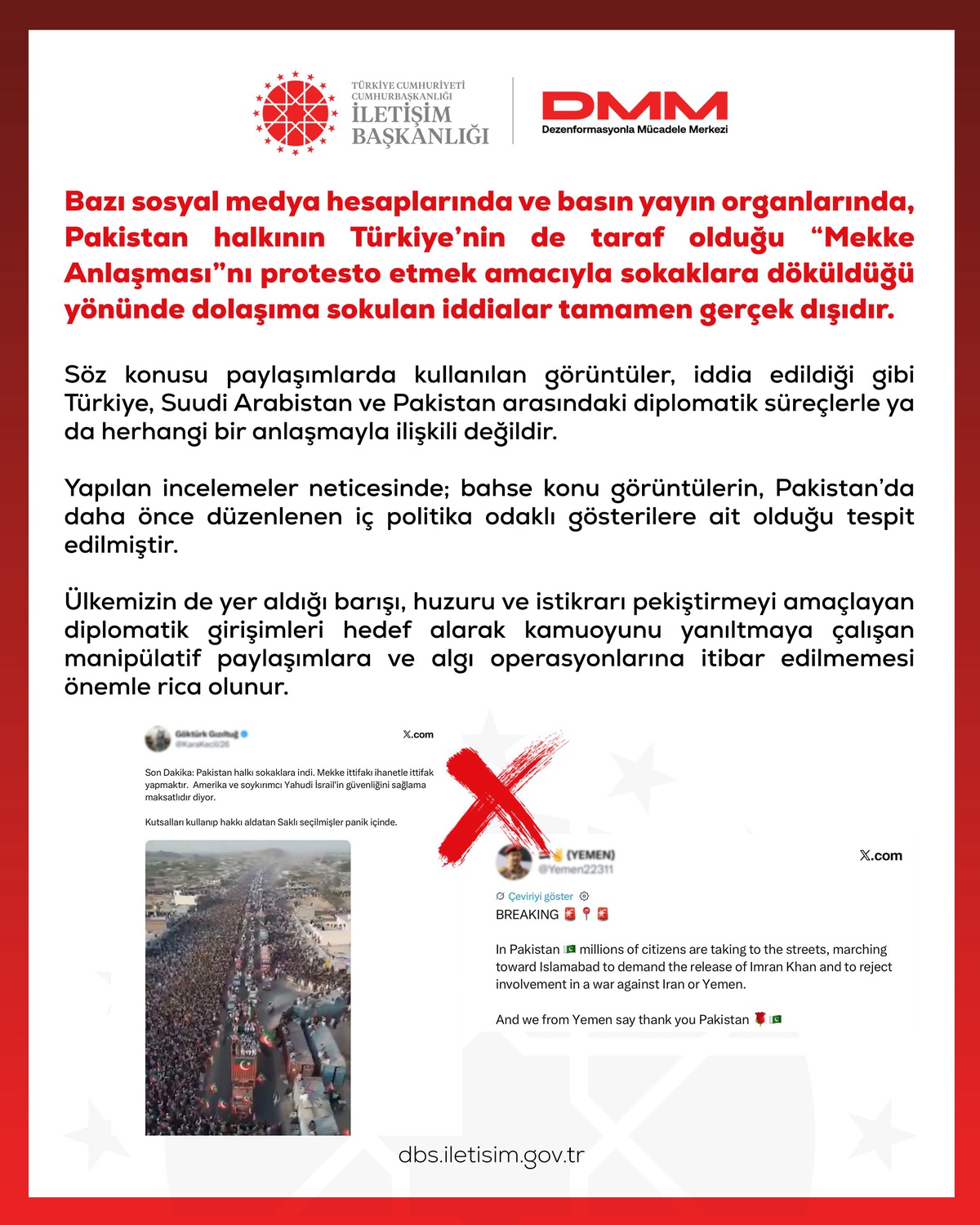 DMM, Pakistan'da Mekke Anlaşması'na yönelik protesto iddialarını yalanladı