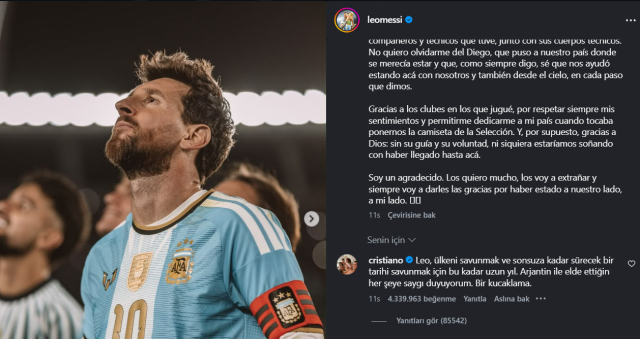 Ronaldo’dan Messi’ye veda: Sonsuza dek yaşayacak bir tarih yazdın