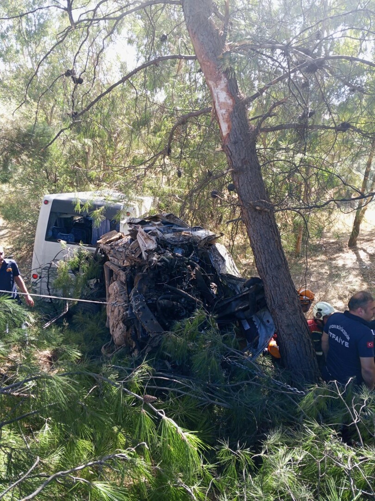Aydın'da tur otobüsü ile minibüs uçuruma yuvarlandı, 2 kişi öldü, 9 kişi yaralandı
