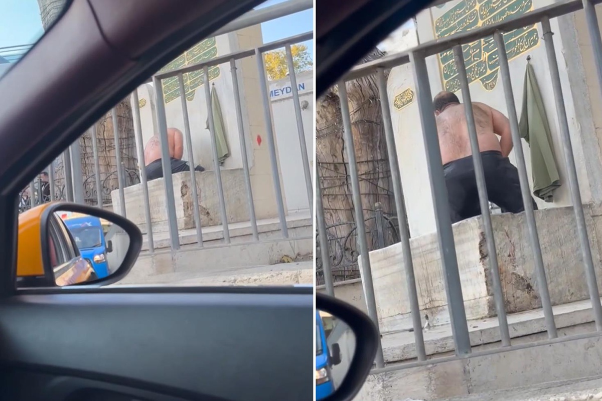 Bağdat Caddesi'nde ilginç görüntü! Gündüz vakti çeşmede duş aldı