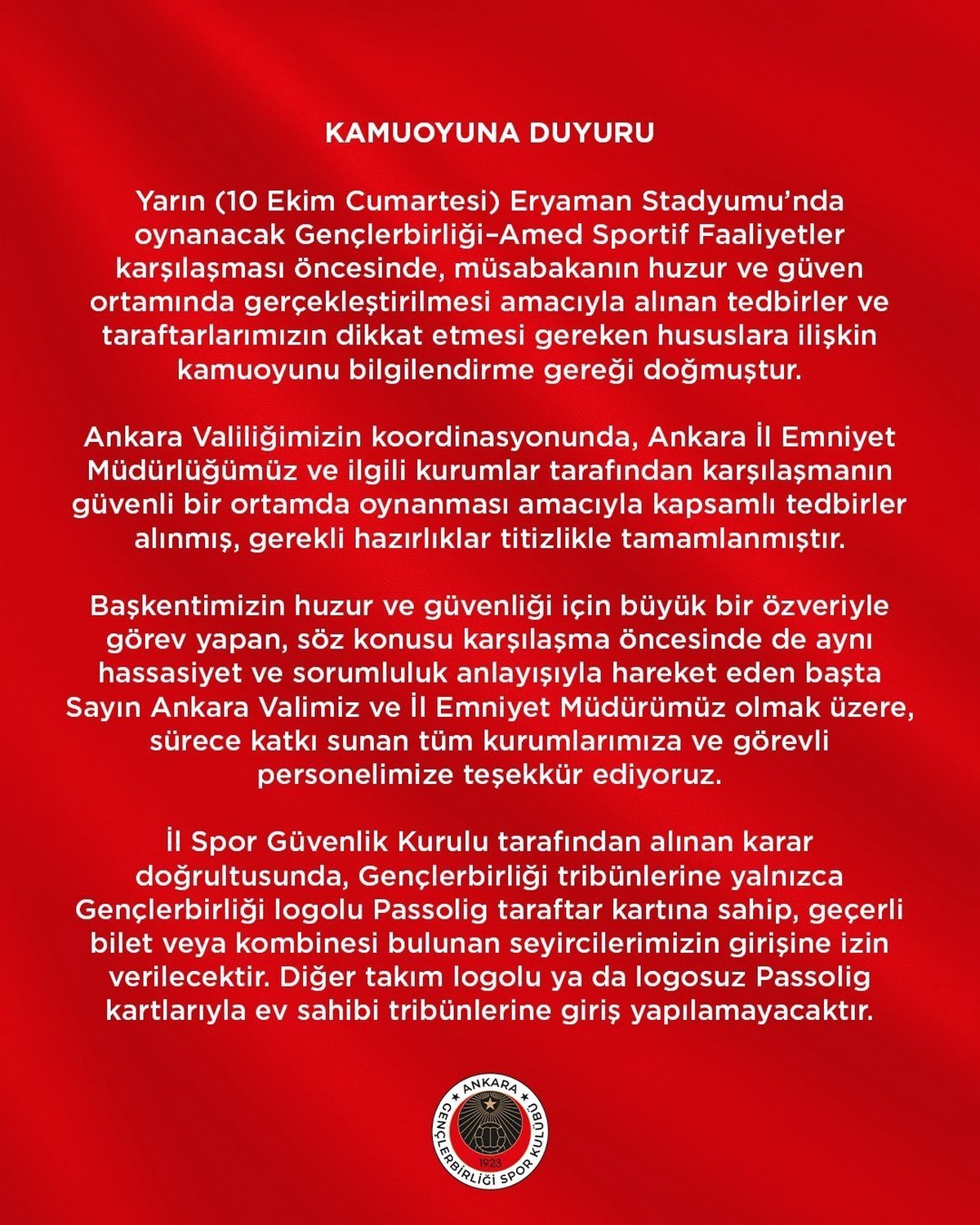 Gençlerbirliği-Amed maçında tribünlere farklı logolu Passolig kartıyla girilemeyecek