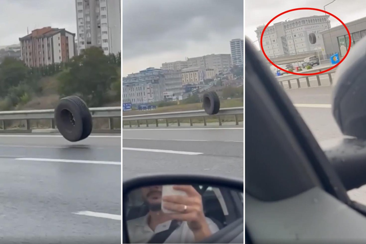 İstanbul’da otoyolda korku dolu anlar: Tırdan kopan dev lastik trafiğe savruldu