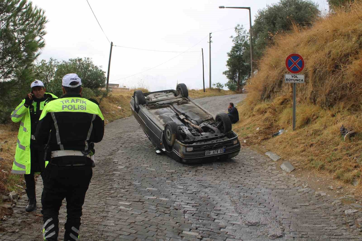 Aydın Efeler'de freni boşalan otomobil takla attı, kazada yaralanan olmadı