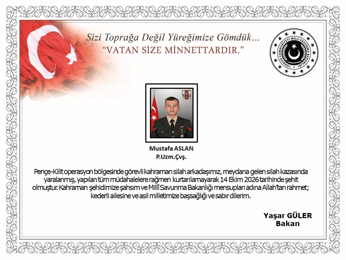 MSB: Piyade uzman çavuş Mustafa Aslan şehit oldu
