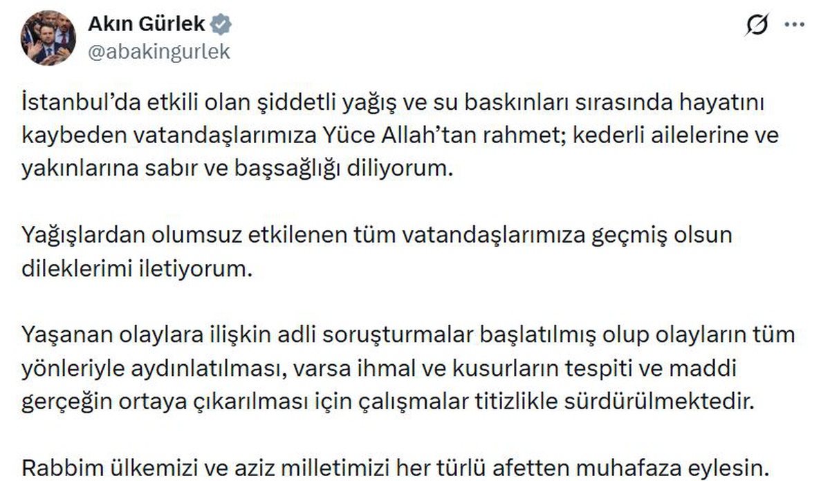 Adalet Bakanı Gürlek, İstanbul'daki su baskınlarına soruşturma başlatıldığını açıkladı