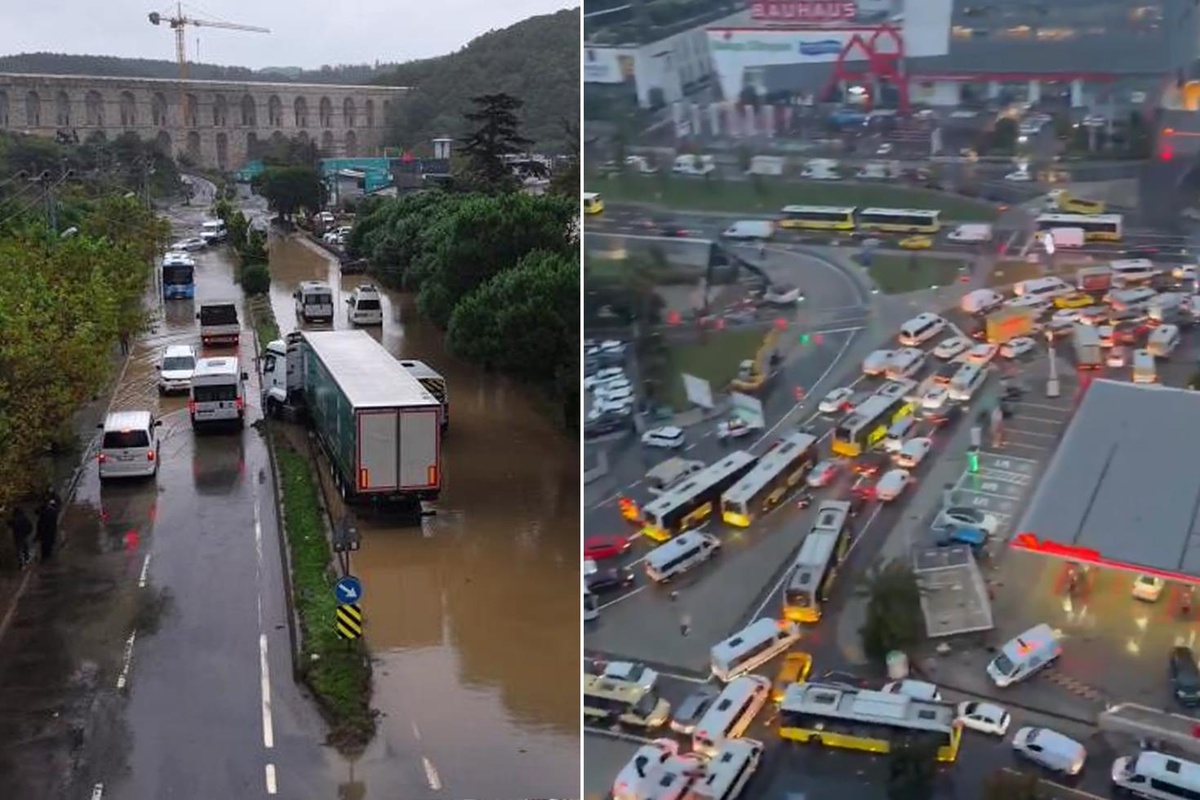 İstanbul'da araçlar suya gömüldü! Trafik kilitlendi