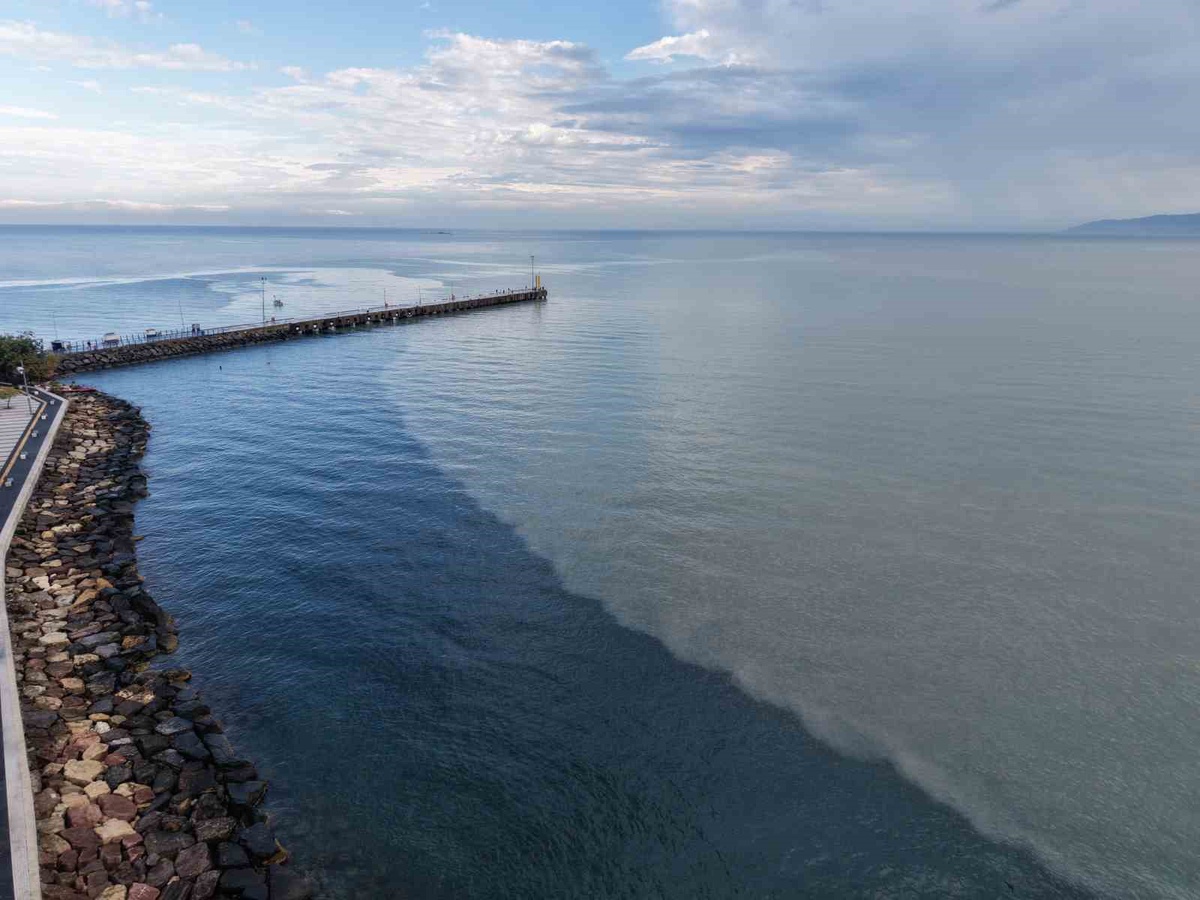 Ordu Fatsa'da yağış sonrası Karadeniz'in rengi değişti, değişim dronla görüntülendi.