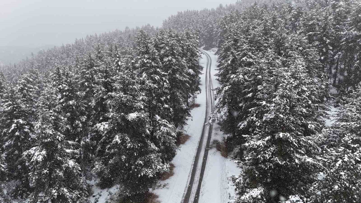 Bolu'nun yüksek kesimlerinde kar etkili oldu, Kartalkaya yolu beyaza büründü