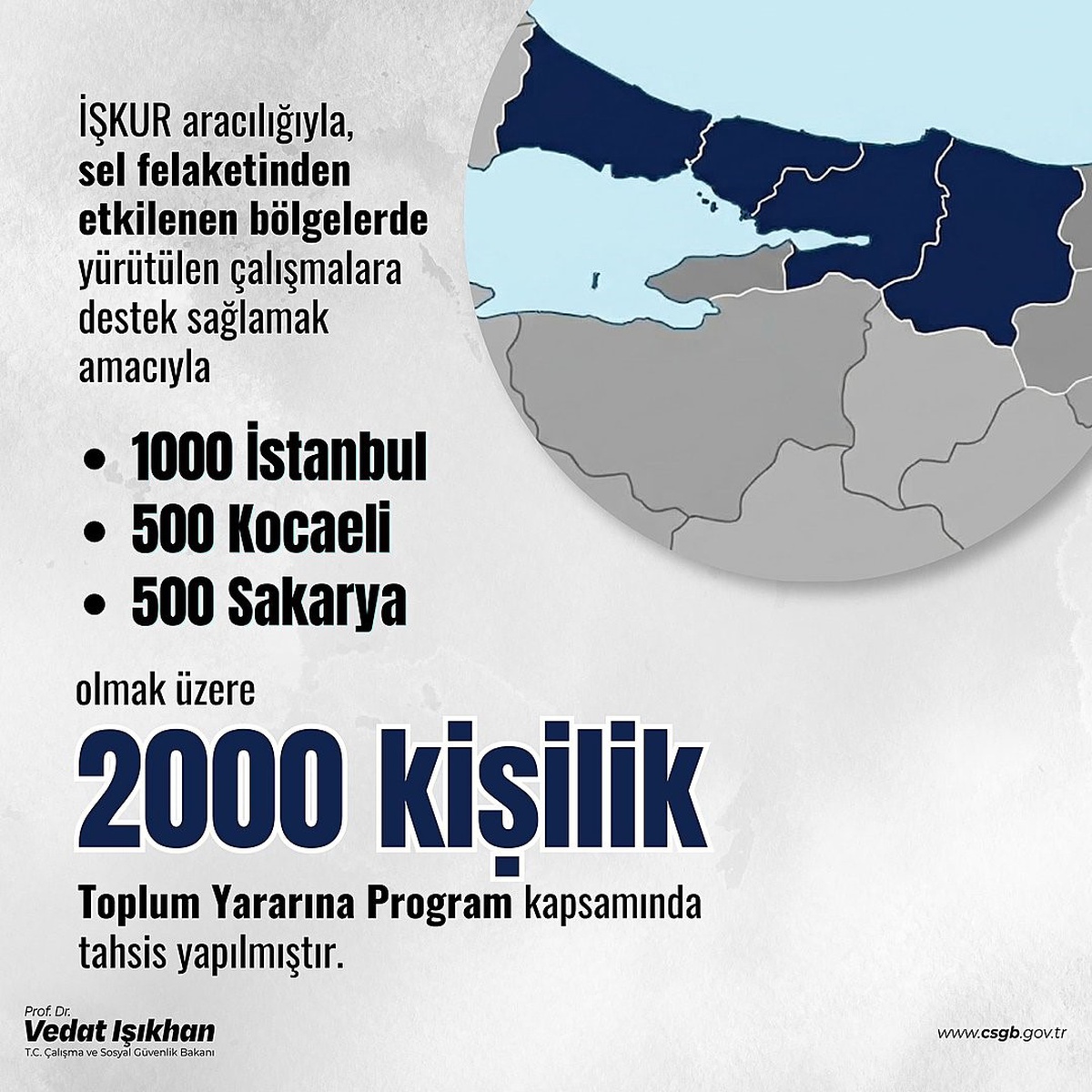 Bakan Işıkhan sel etkileri için Marmara'ya 2 bin kişilik TYP kontenjanı tahsis etti