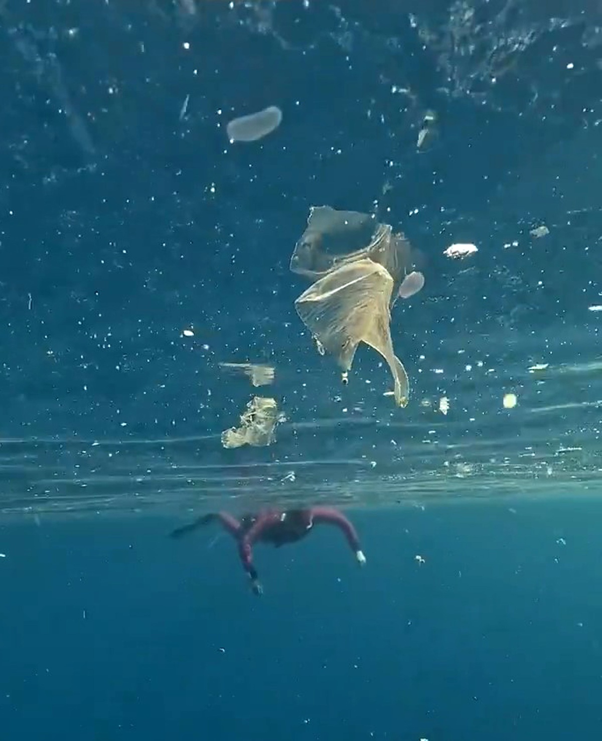 Antalya Kaş'ta Halk Plajı'nda yüzenlerin çevresindeki plastik atıklar dikkat çekti
