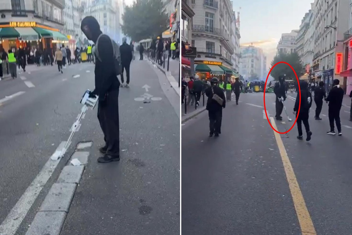 Ülkeyi ateşe verenler komiklik peşinde! Yağmaladığı süpürgeyle sokakları temizledi