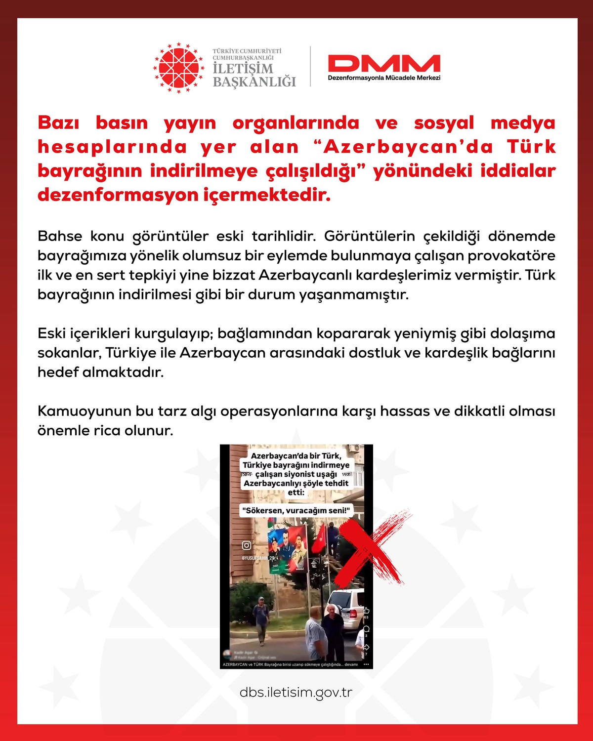 DMM, Azerbaycan'da Türk bayrağı iddialarının dezenformasyon içerdiğini açıkladı