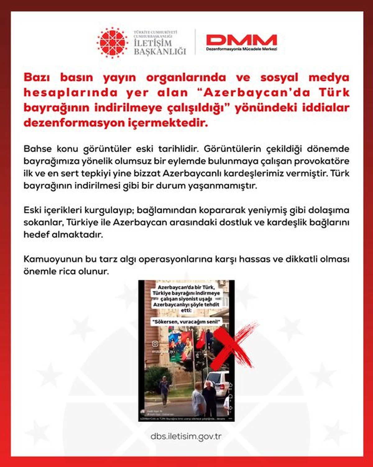 DMM, Azerbaycan'da Türk bayrağının indirilmeye çalışıldığı iddialarını yalanladı
