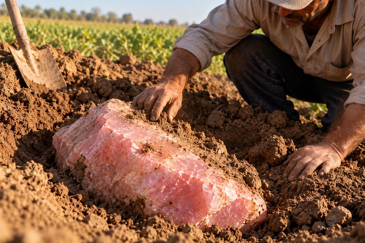 Tarlasında bulduğu pembe taşın altından 3 bin yıllık tarih çıktı
