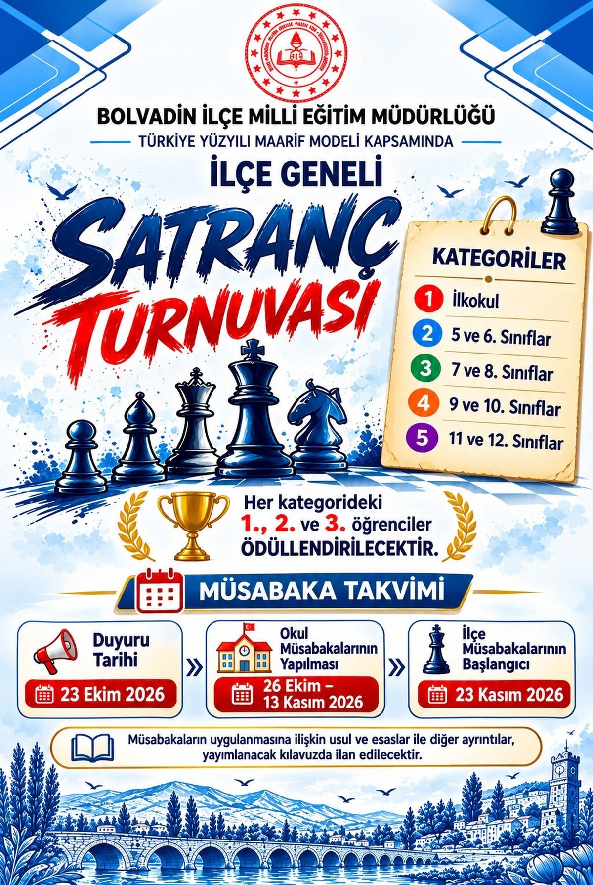 Bolvadin'de öğrenciler için 5 kategoride satranç turnuvası düzenlenecek