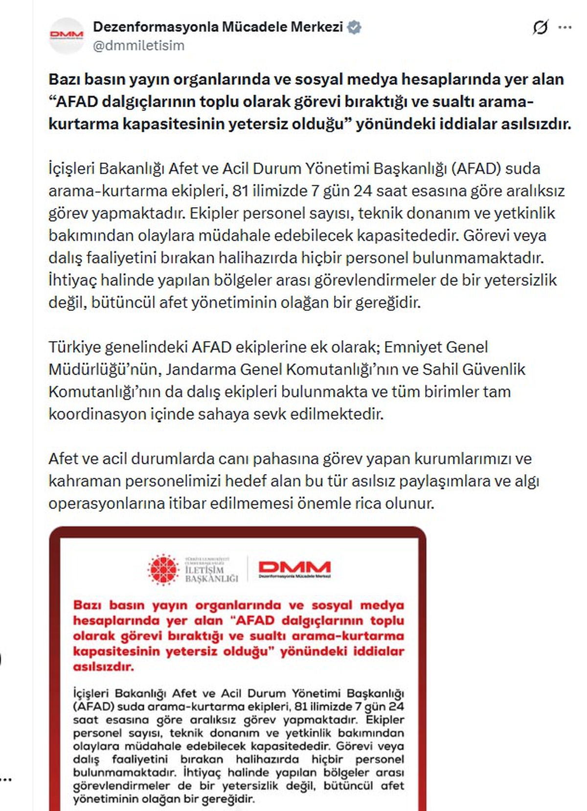 DMM, AFAD dalgıçlarının toplu olarak görevi bıraktığı iddialarını asılsız buldu