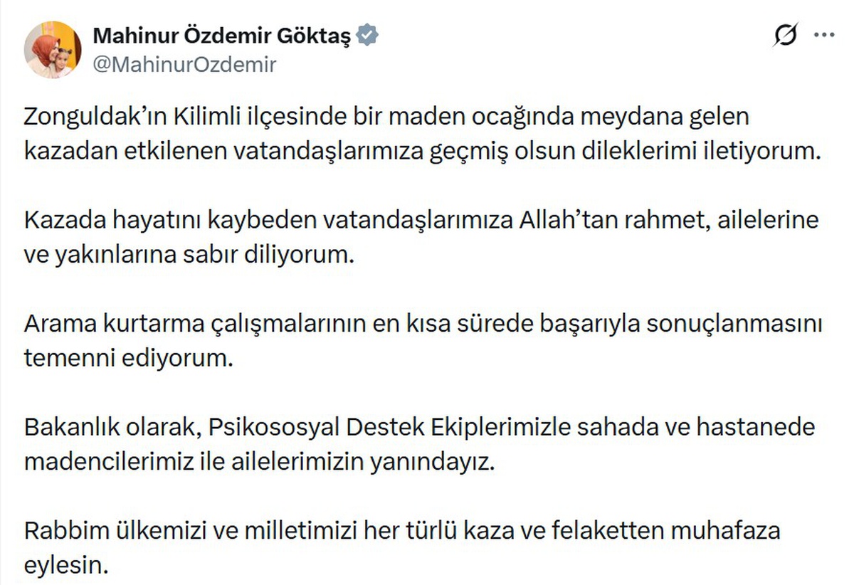 Bakan Göktaş Kilimli'deki maden kazasına psikososyal destek ekiplerini görevlendirdi