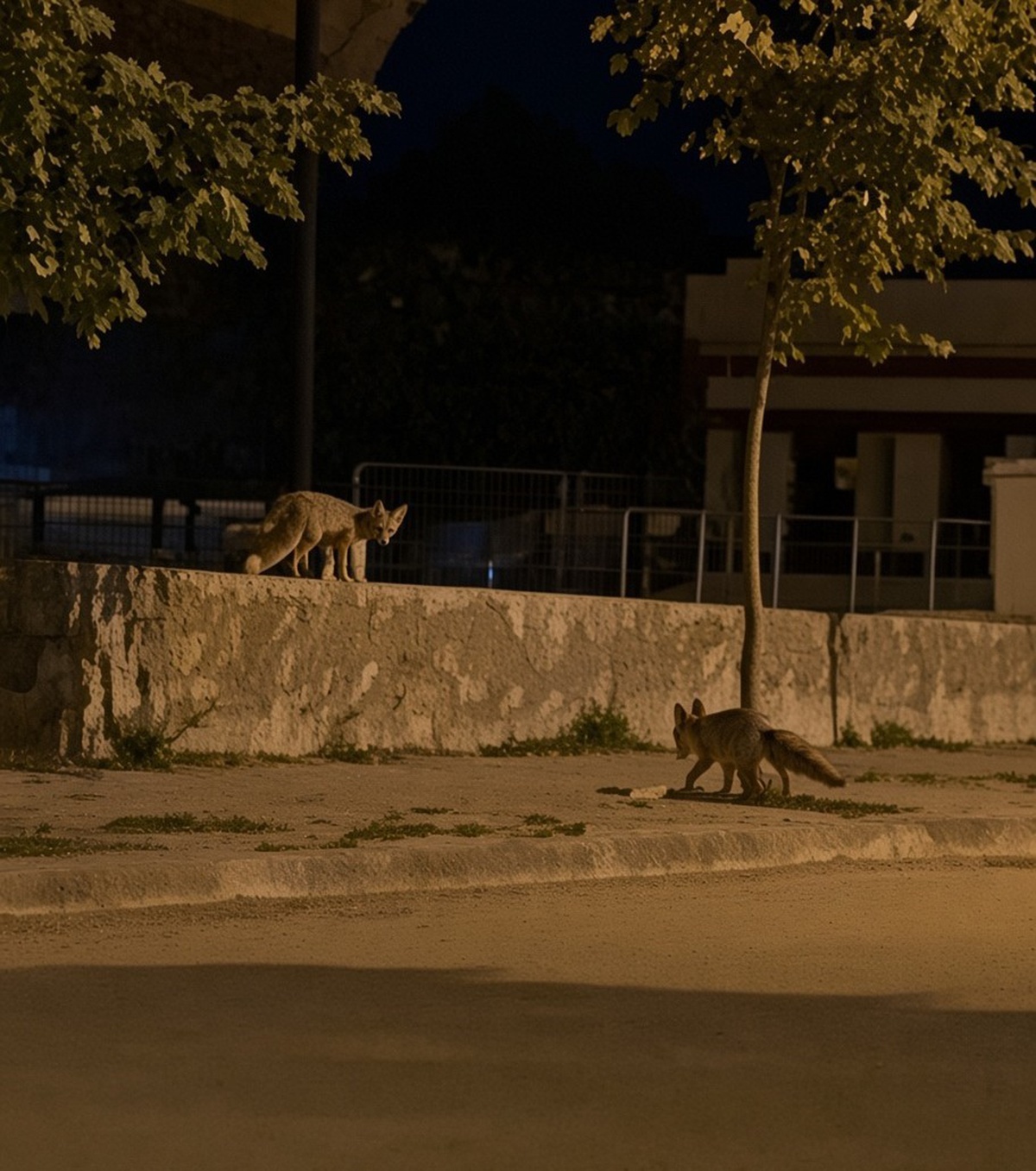 Erzincan'da iki tilki 13 Şubat Şehir Stadyumu çevresinde yiyecek ararken görüntülendi