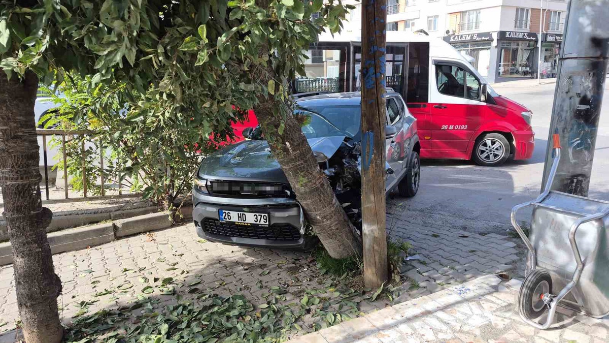 Eskişehir'de otomobil dolmuşa sürttükten sonra ağaca çarptı, yaralanan olmadı