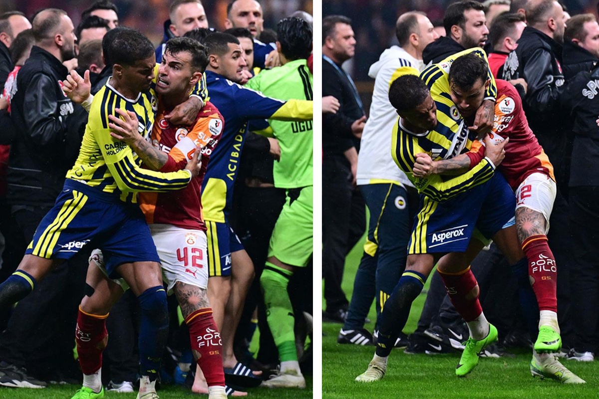 Galatasaray-Fenerbahçe derbisi biter bitmez kavga çıktı