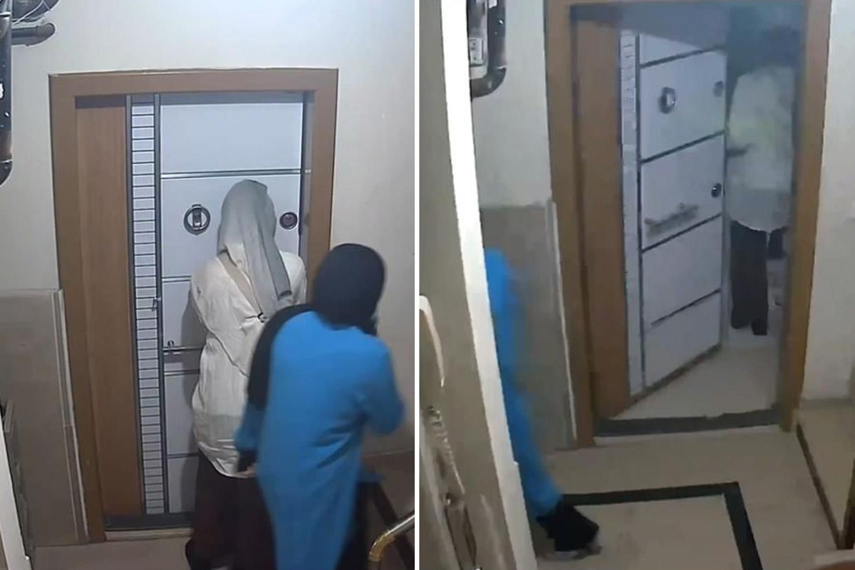 Hırsız kadınlar kamerada! Kapıyı açıp daireye girdiler ama o anda hiç beklemedikleri bir şey oldu