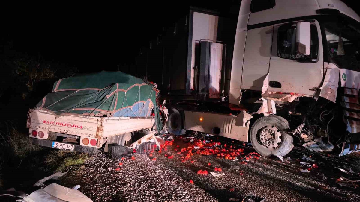 Bursa İnegöl'de domates yüklü kamyonet tırla çarpıştı, 2 kişi ağır yaralandı