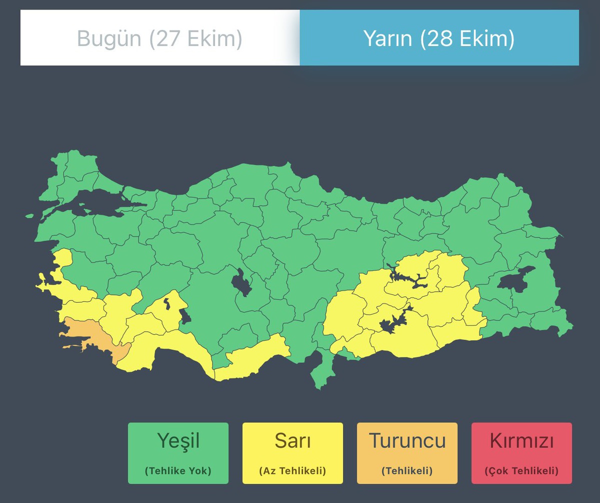 Çevre Bakanlığı, Muğla'ya turuncu, 18 il için sarı kodlu yağış uyarısı yaptı