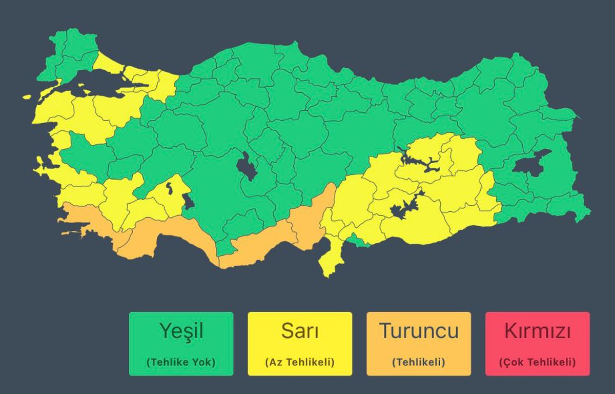 Meteoroloji 29 il için sarı, Antalya ve Adana'da bazı ilçelere turuncu uyarı verdi