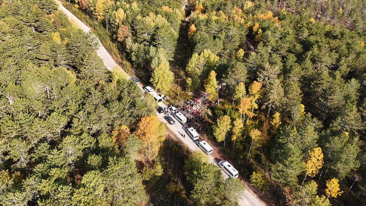 Sındırgı'da 1764 metre rakımlı Ulus Dağı sonbahar tonlarıyla havadan görüntülendi