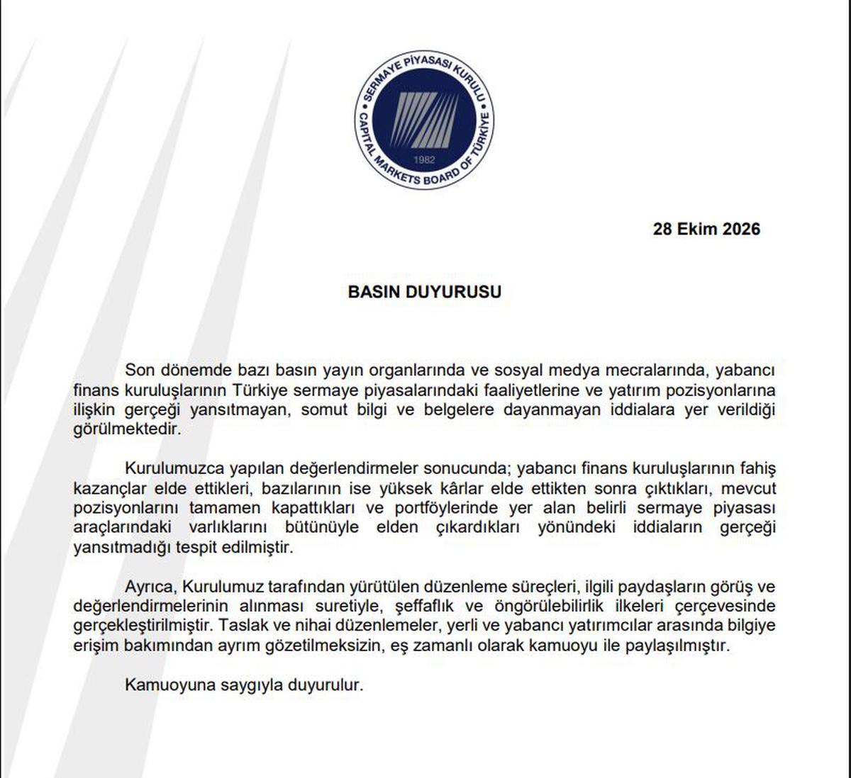 SPK, yabancı finans kuruluşlarının kazanç iddiasının gerçeği yansıtmadığını açıkladı