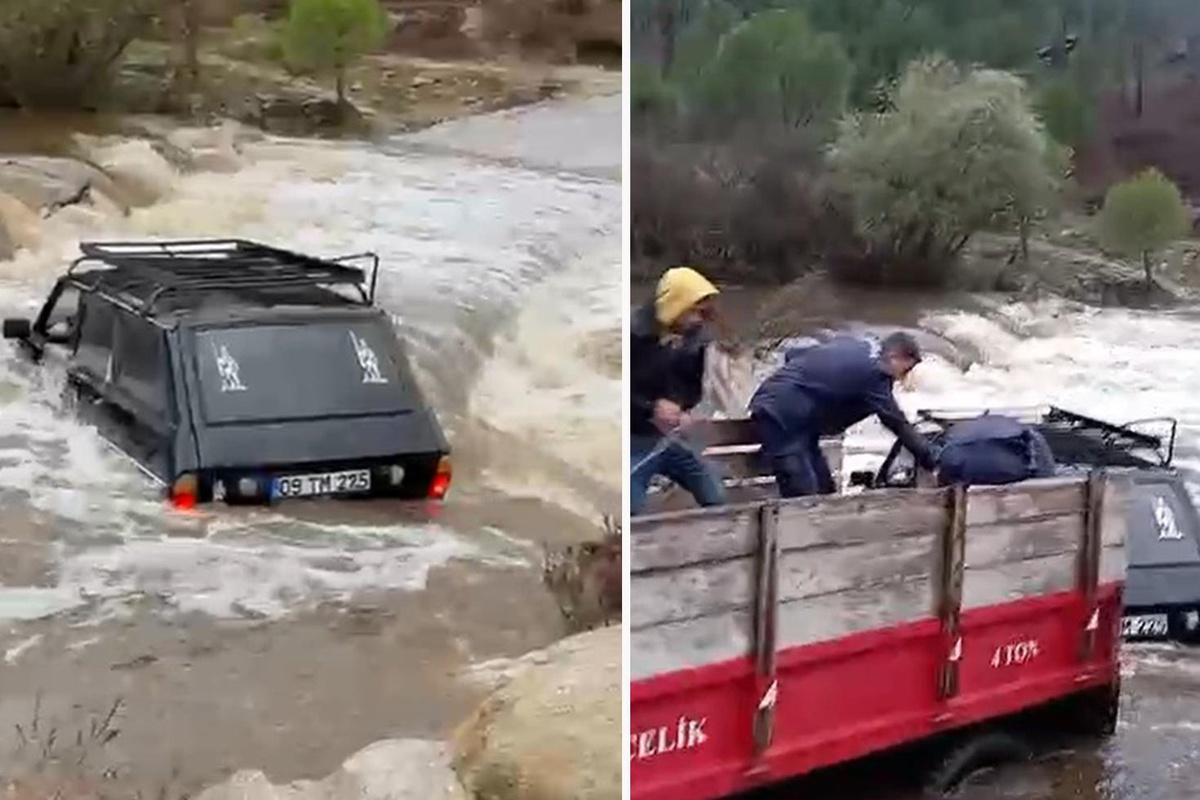 Aydın’da otomobil sel sularına kapıldı: Sürücü ve yolcu kurtarıldı