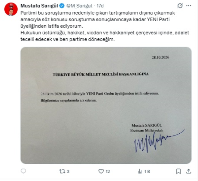 Mustafa Sarıgül resigns from Yeni Parti amid investigation
