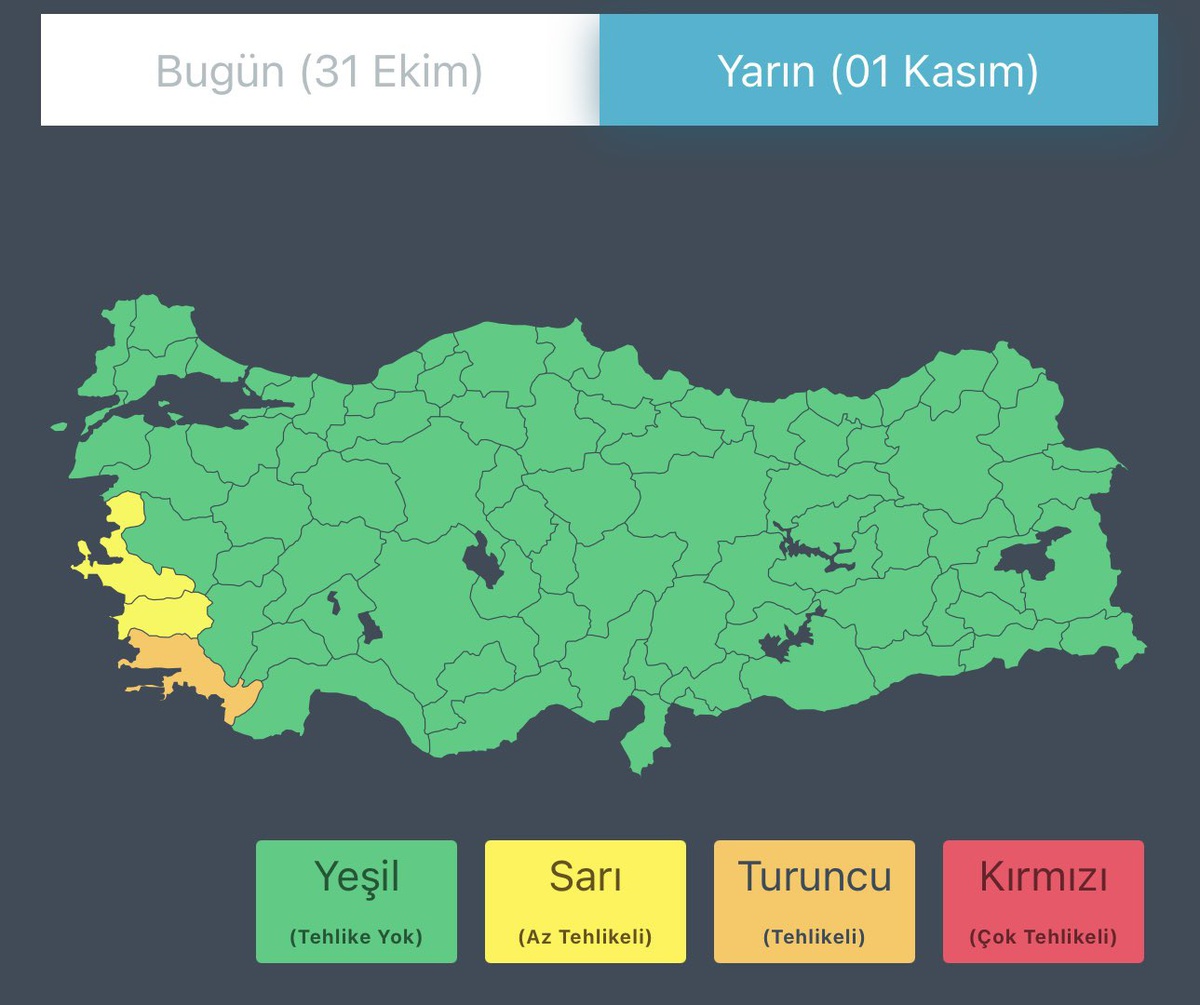 Çevre Bakanlığı Muğla için turuncu, İzmir ve Aydın için sarı yağış uyarısı verdi