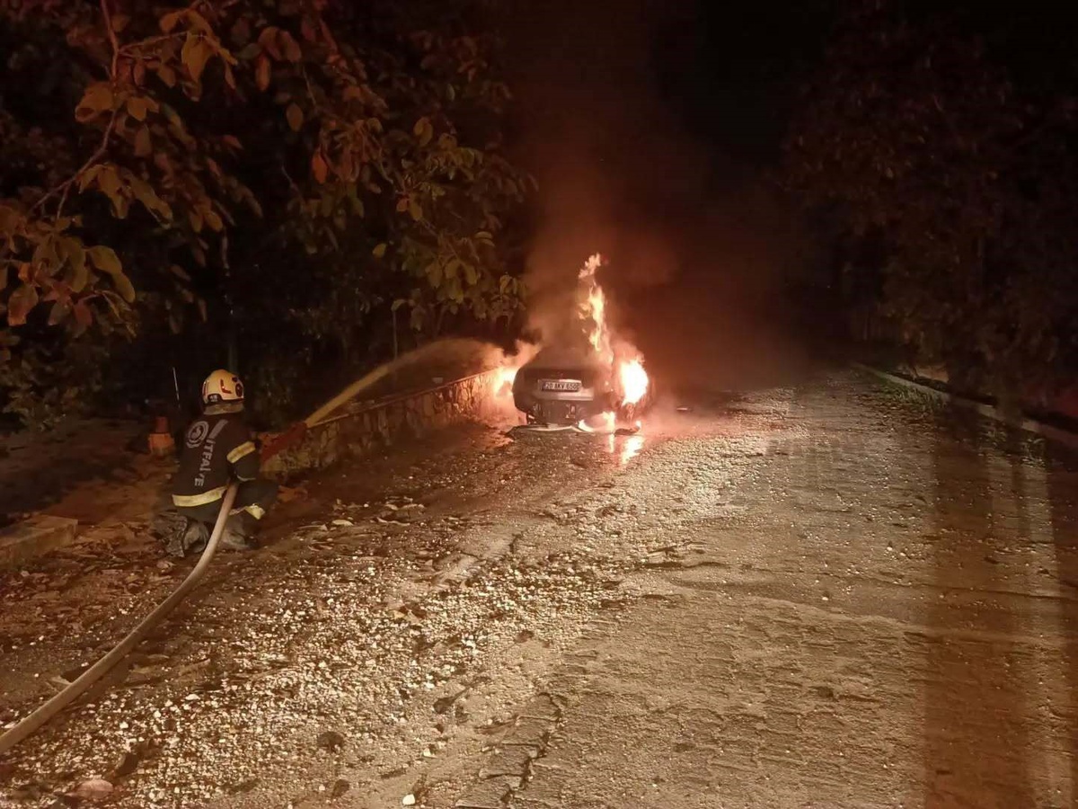 Denizli'nin Pamukkale ilçesinde park halindeki otomobilde çıkan yangın söndürüldü
