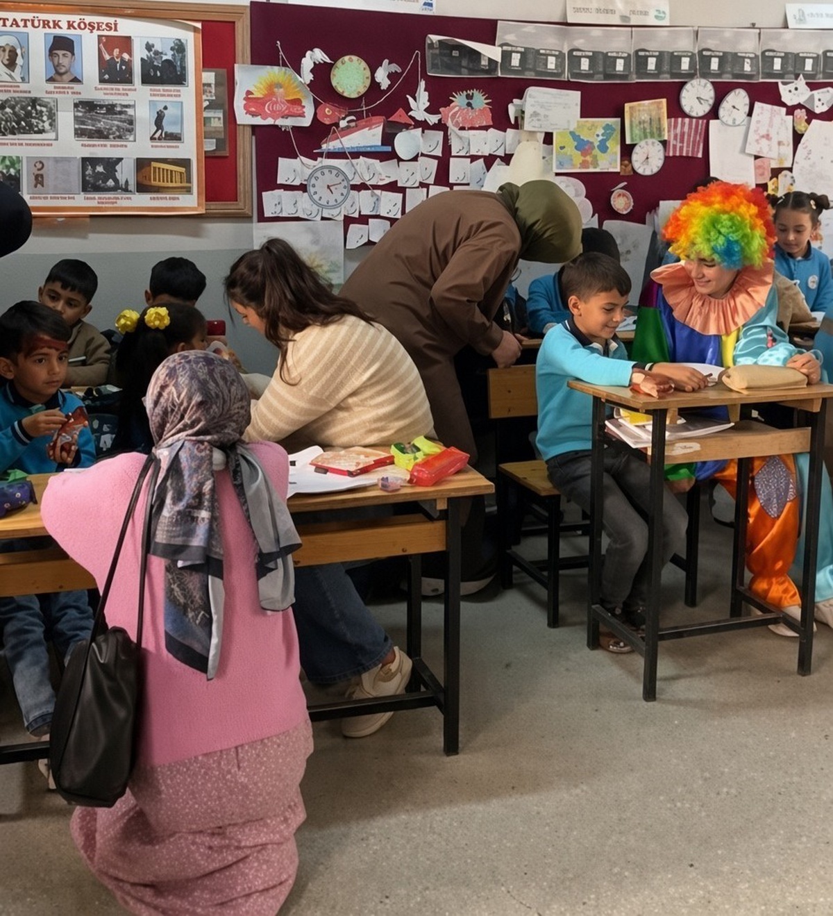 Erzincan'da gönüllü üniversiteliler köy okulu çocuklarına palyaçolu gün yaşattı