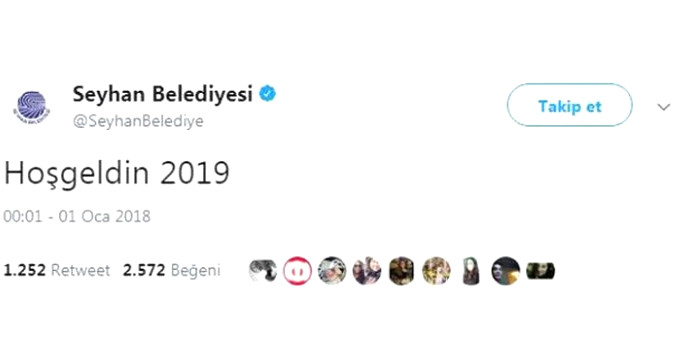 Seyhan Belediyesi'nin "Hoşgeldin 2019" Tweet'i Gündeme Oturdu ile ilgili görsel sonucu