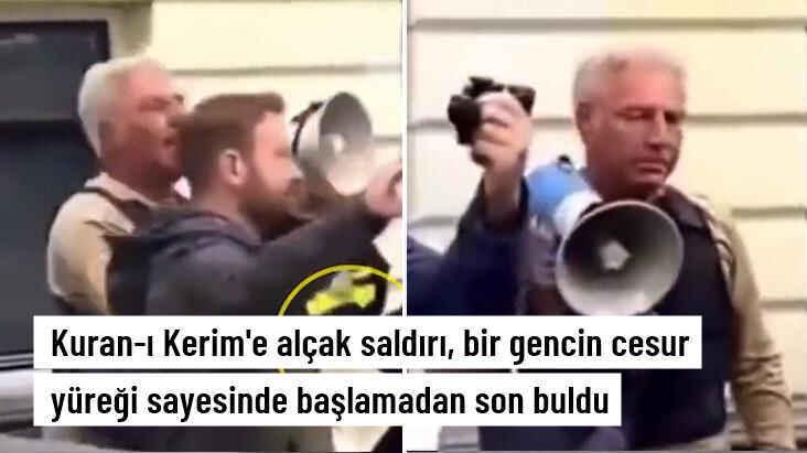 Hollanda'da PEGIDA liderinin Kuran-ı Kerim yakma girişimi bir genç tarafından engellendi