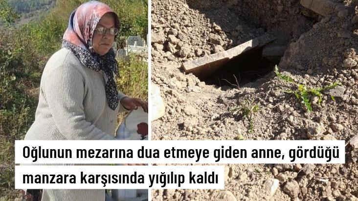 Oğlunun mezarına dua etmeye gelen anne, gördüğü manzara karşısında yığılıp kaldı