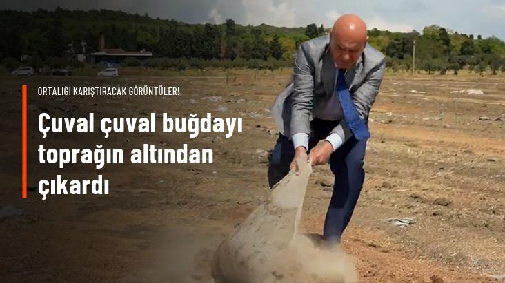 Ortalığı karıştıracak görüntüler! İYİ Partili Çömez, çuval çuval buğdayı toprağın altından çıkardı