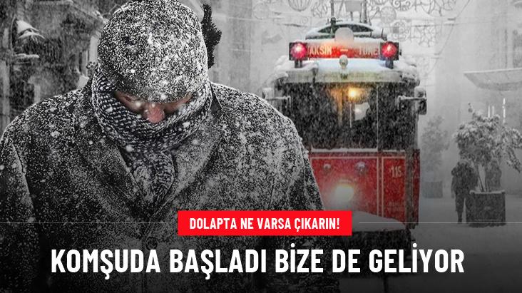 Komşuda başlayan kar yağışı bize de geliyor