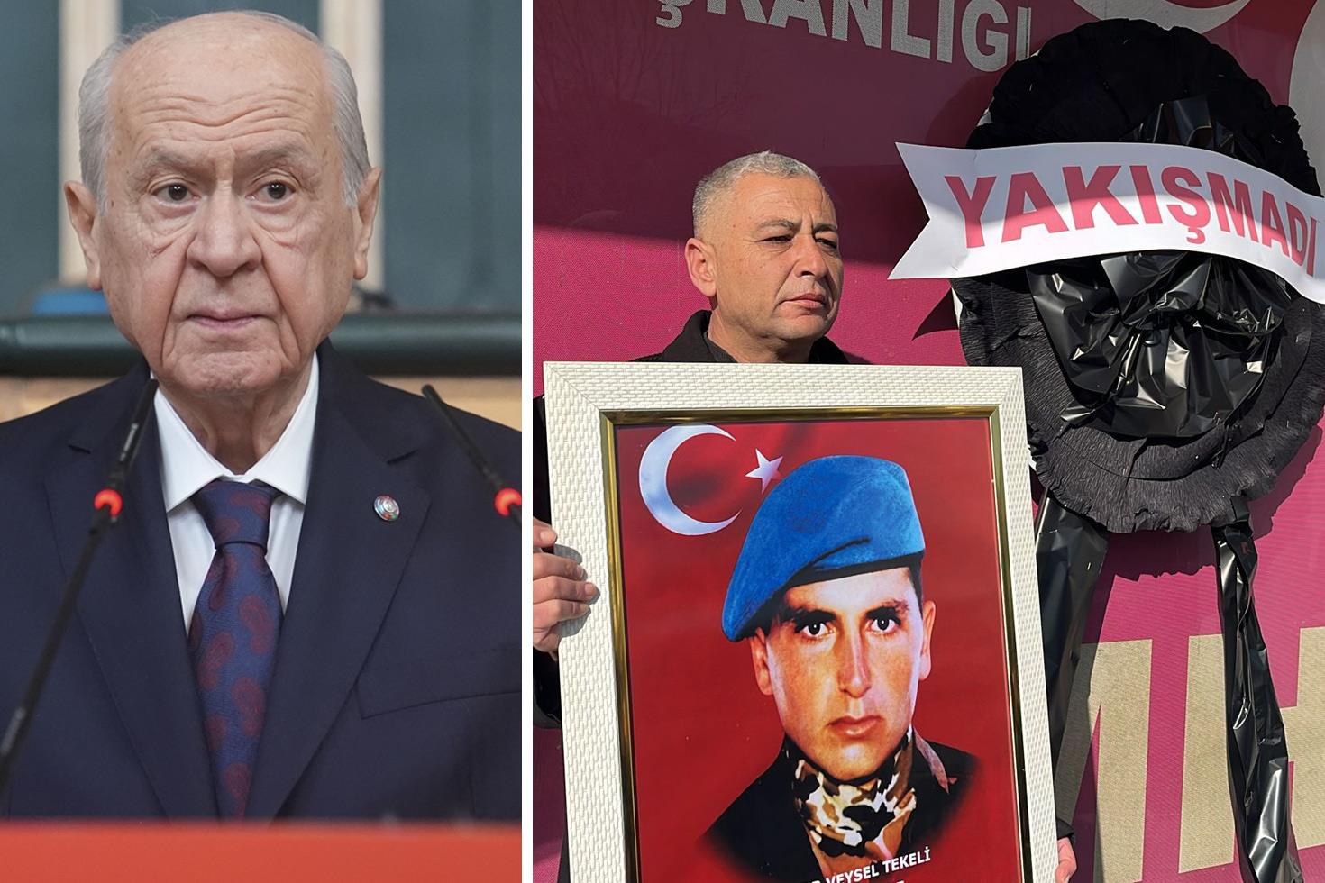 Şehit aileleri, MHP İl Başkanlığı önüne Yakışmadı yazılı siyah çelenk bıraktı