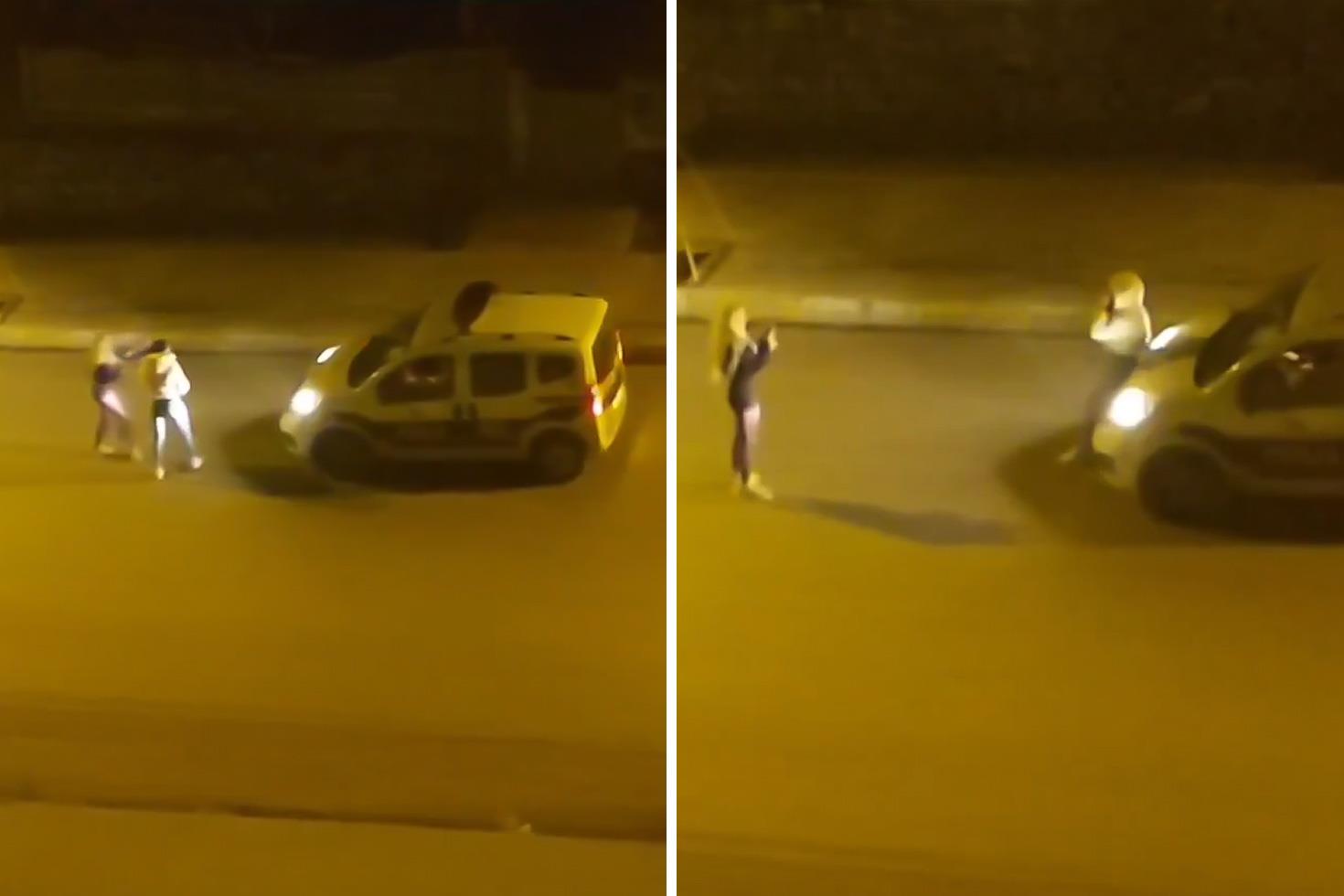 Pendik'te iki kadın, polis otosunun önünde sırayla fotoğraf çektirdi