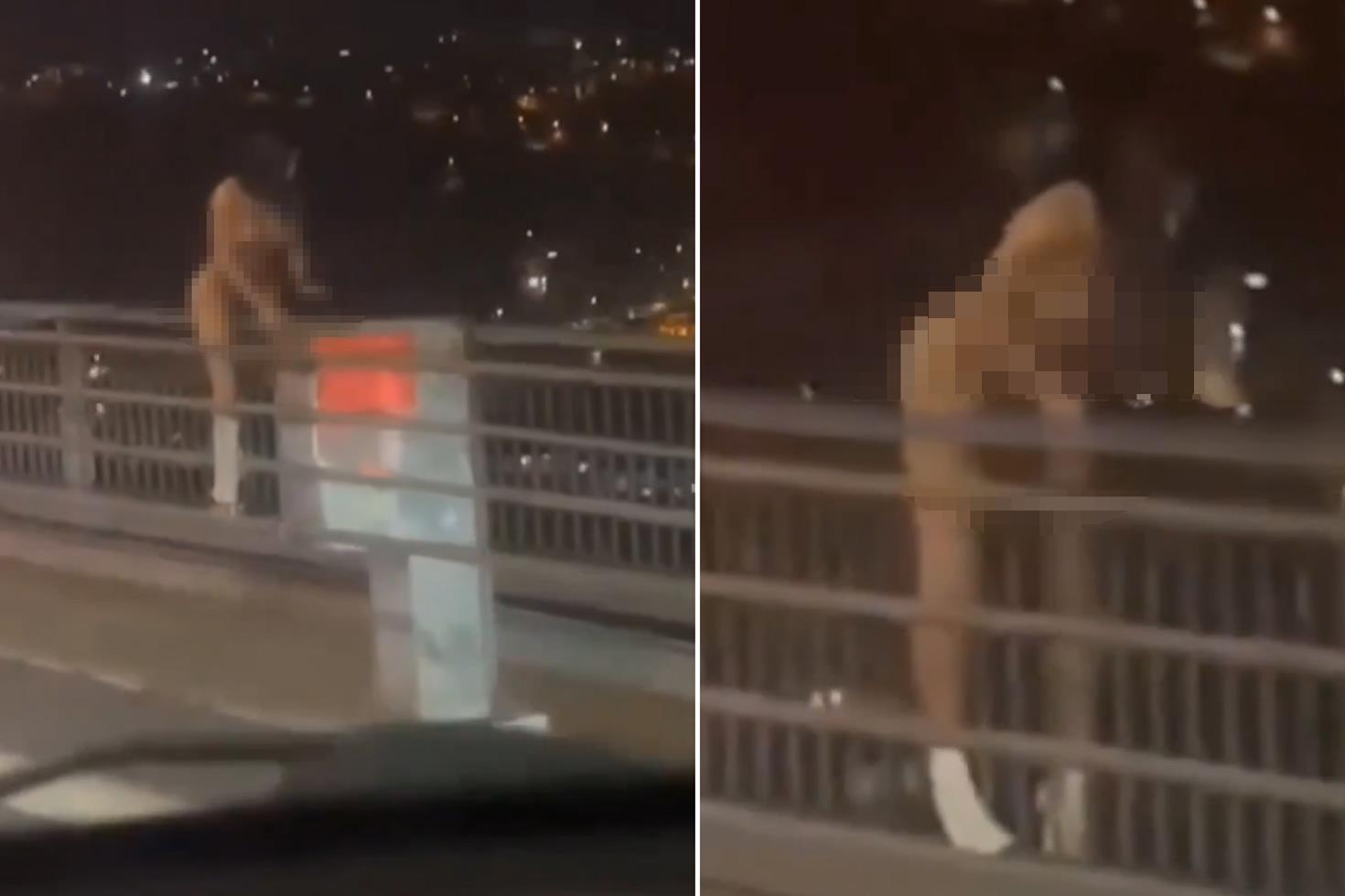 Köprüde çırılçıplak intihar girişimi