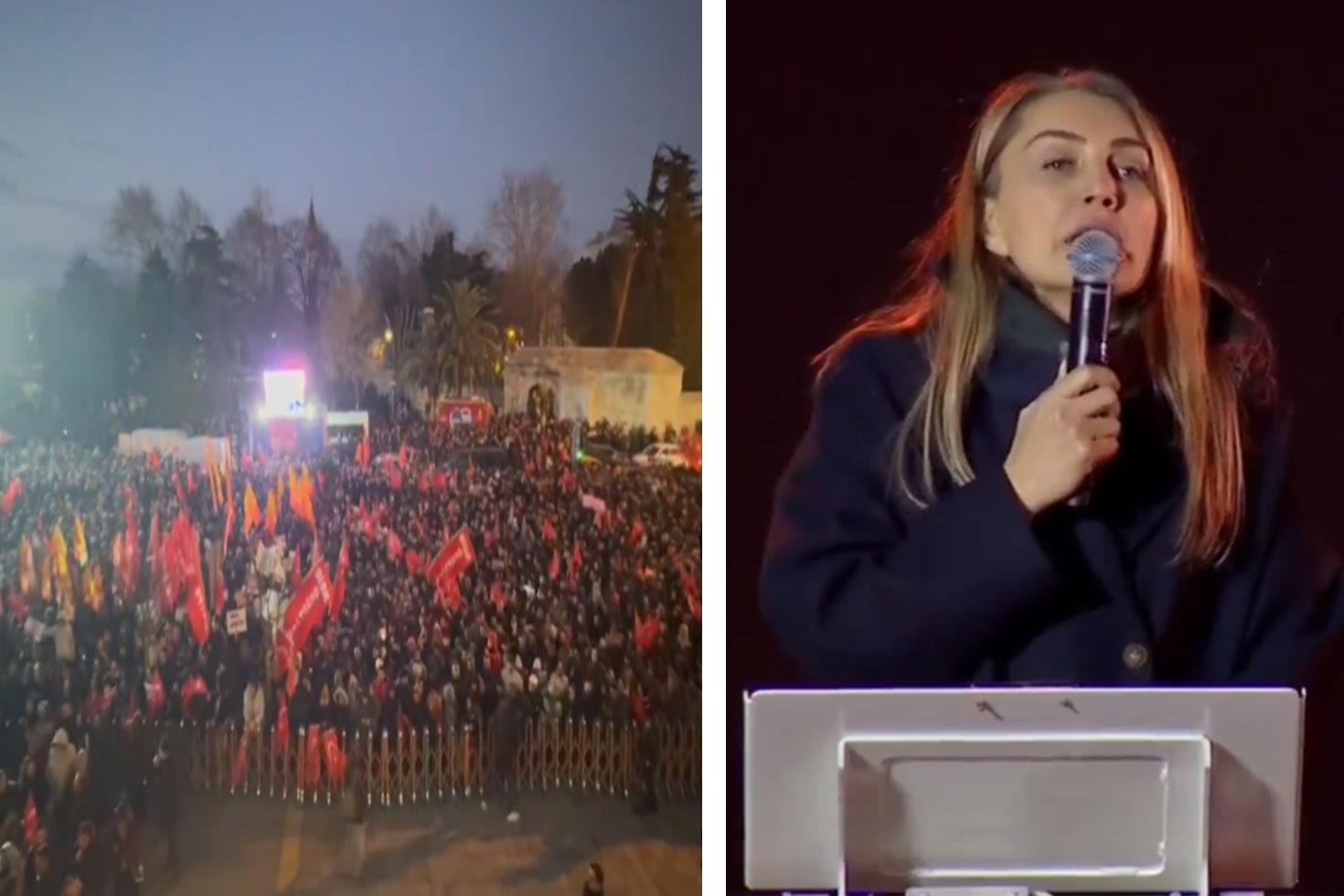 İmamoğlu'nun gözaltına alınmasının ardından binlerce kişi Saraçhane'de
