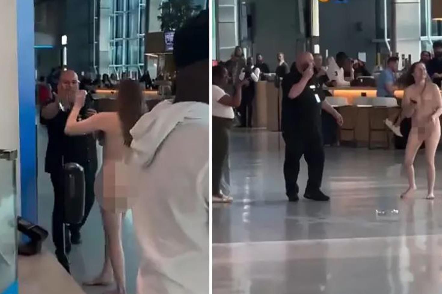 Çıplak kadın, havalimanında etraftakilere kalemle saldırdı
