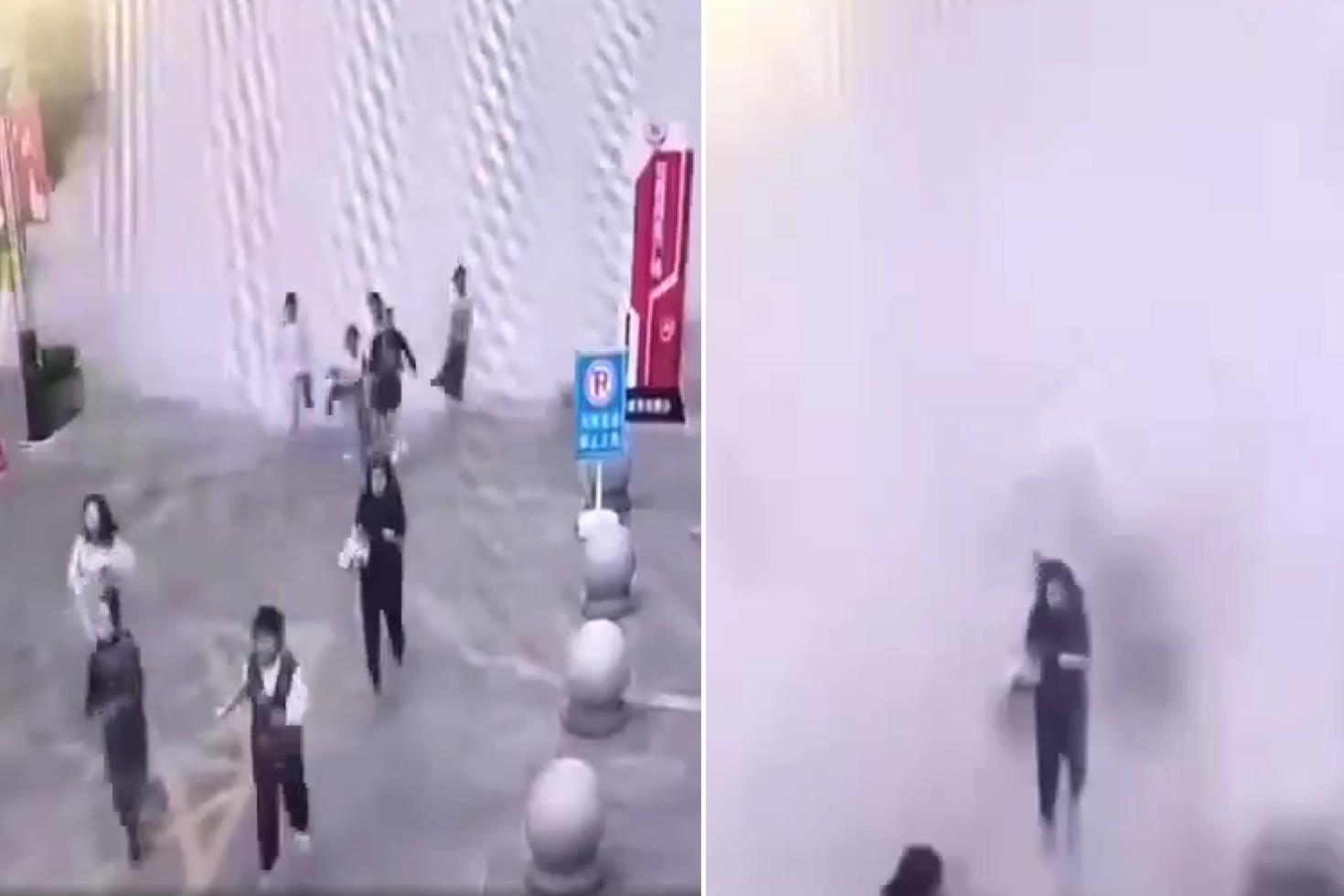 Deprem sırasında havuzdan taşan sular insanları önüne katıp sürükledi