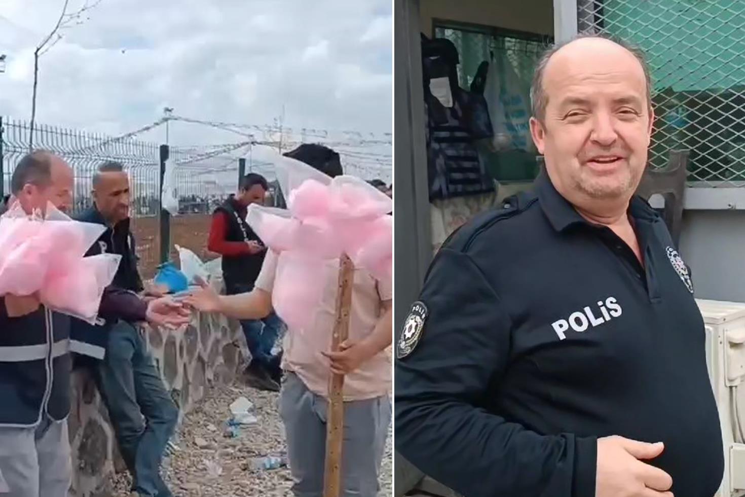 Nevruzda pamuk şeker dağıtan polisten bir mest eden hareket daha