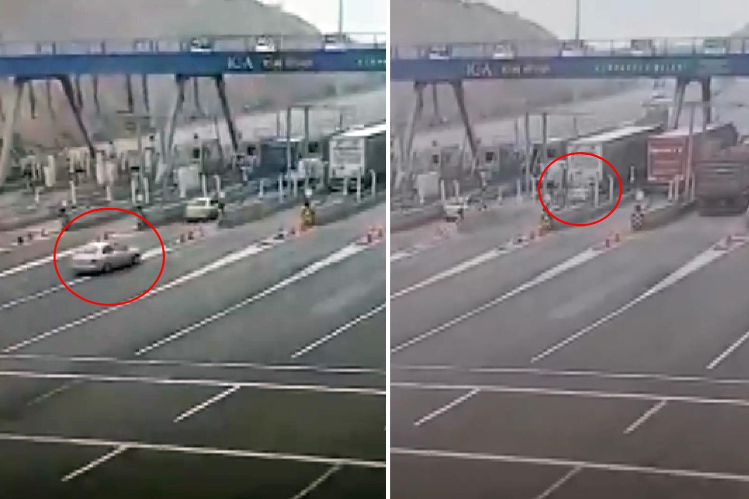 Otomobil, gişelerde bekleyen tırın altına böyle girdi! 4 kişinin can verdiği kaza anı kamerada