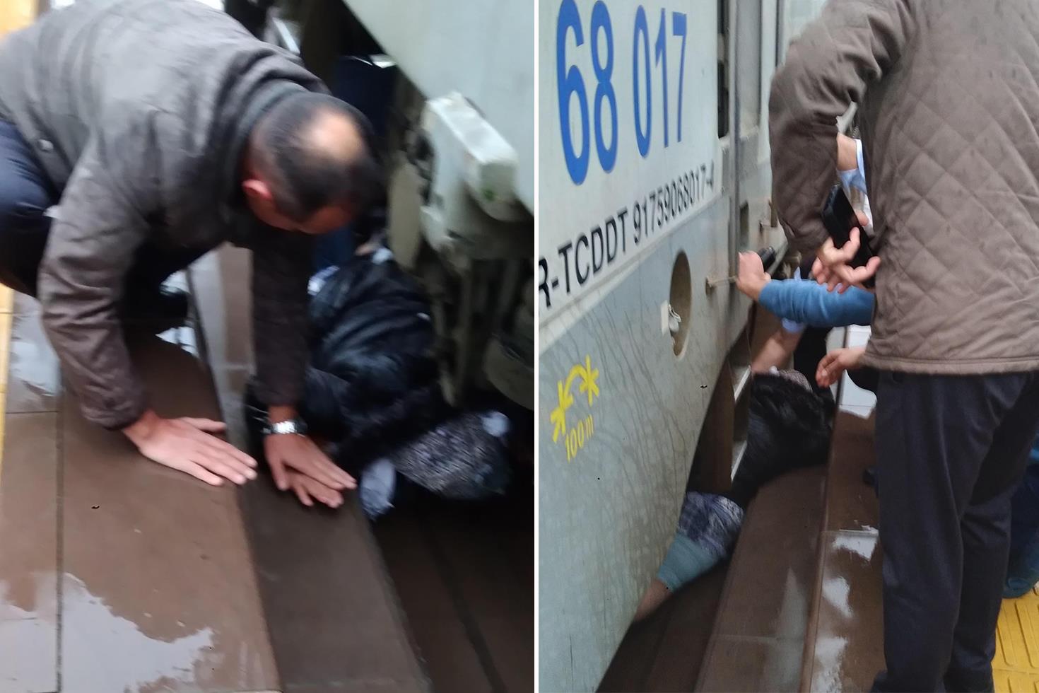 Tren ile peron arasına sıkışan kadın, makinistin dikkati sayesinde kurtuldu