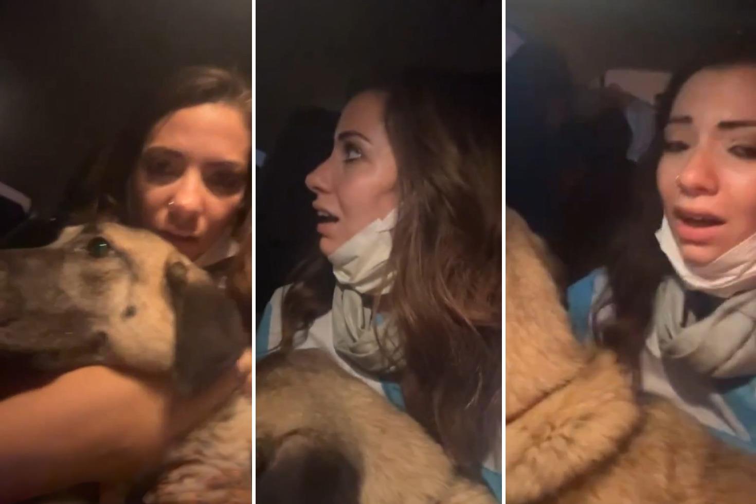 Kucağındaki köpekle alevlerden böyle kaçtı
